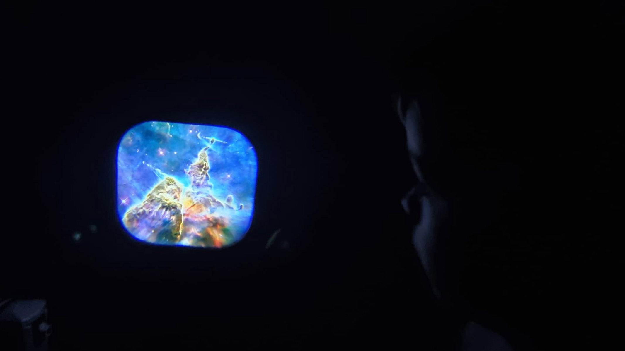 Young boy looking at one of the projector slides